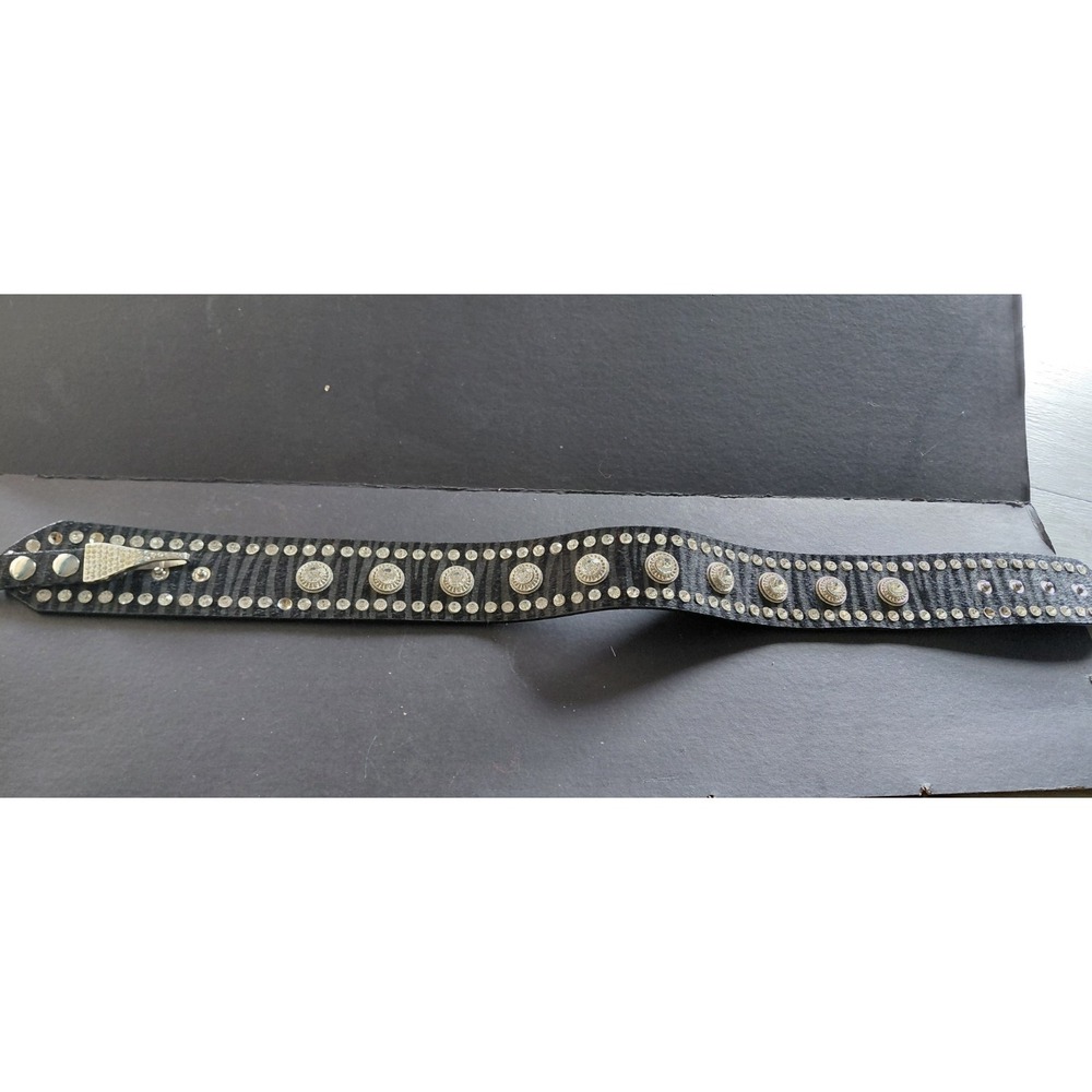 Y2K Rock Gothic Biker Vintage  black leather Embellished belt Western Cowgirl Sm